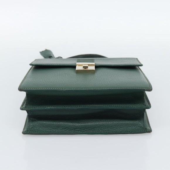 GUCCI Hand Bag Leather Green Gold Auth 184457