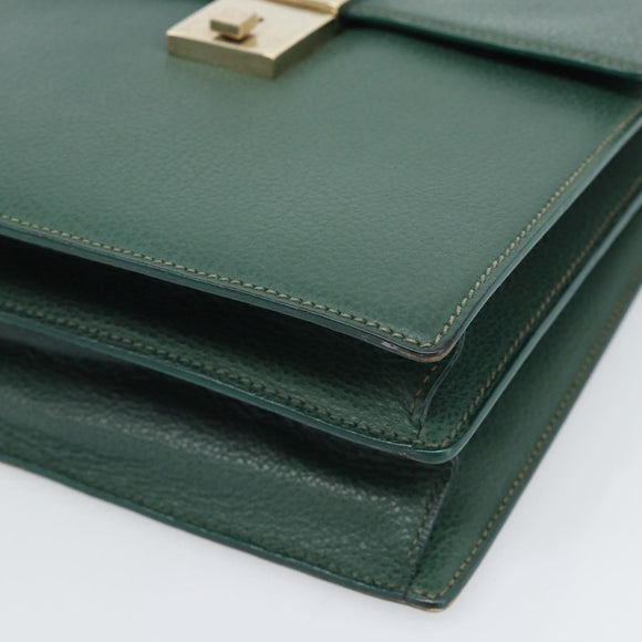 GUCCI Hand Bag Leather Green Gold Auth 184457