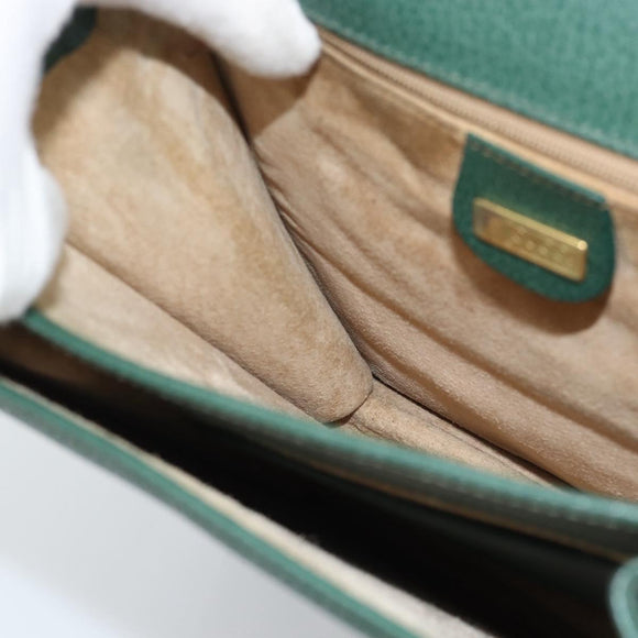 GUCCI Hand Bag Leather Green Gold Auth 184457