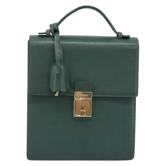 GUCCI Hand Bag Leather Green Gold Auth 184457