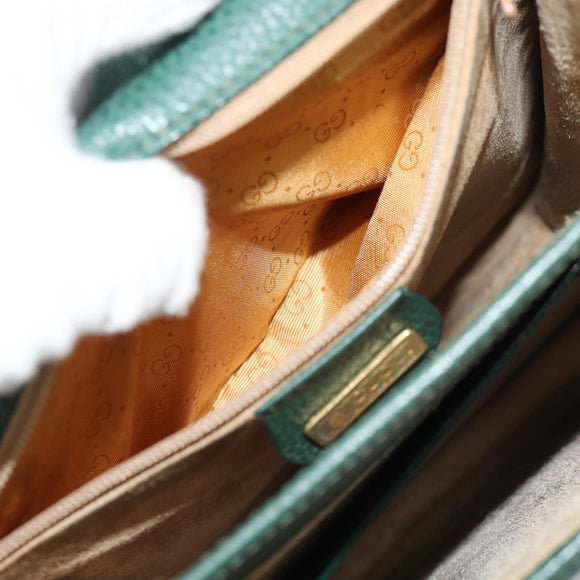 GUCCI Hand Bag Leather Green Gold Auth 184457