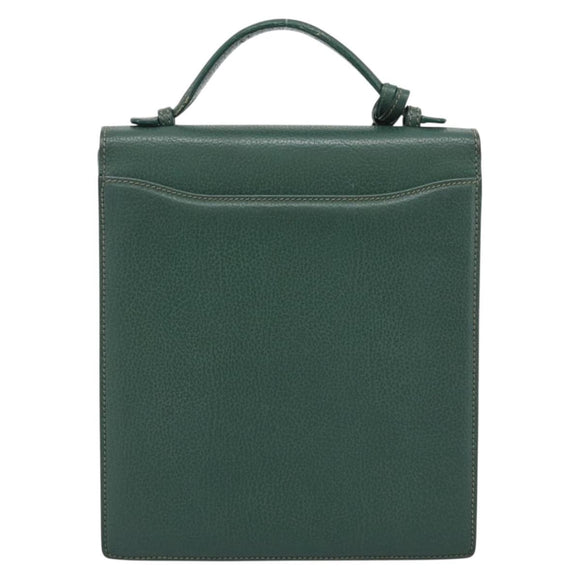 GUCCI Hand Bag Leather Green Gold Auth 184457
