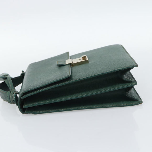 GUCCI Hand Bag Leather Green Gold Auth 184457