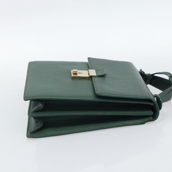 GUCCI Hand Bag Leather Green Gold Auth 184457