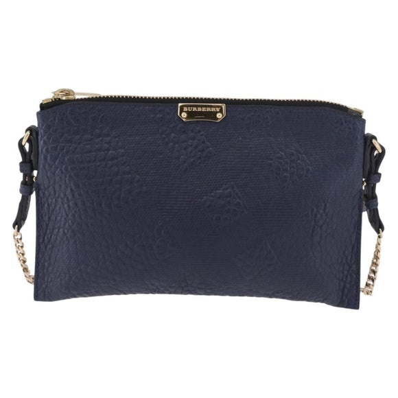 BURBERRY Shoulder Bag Leather Navy Gold Auth 184458A
