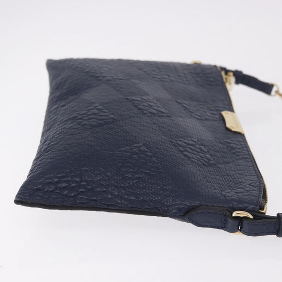 BURBERRY Shoulder Bag Leather Navy Gold Auth 184458A