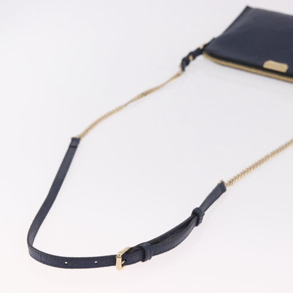 BURBERRY Shoulder Bag Leather Navy Gold Auth 184458A