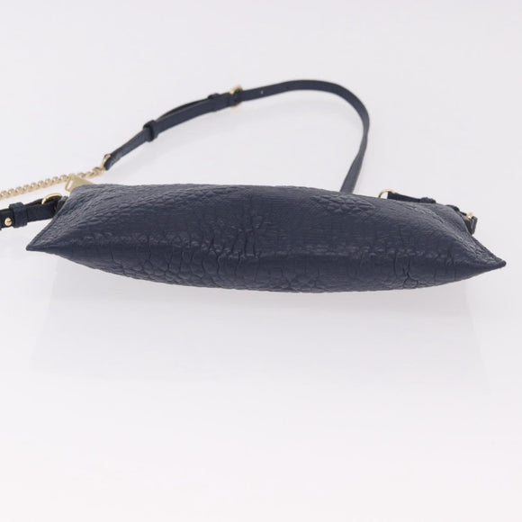 BURBERRY Shoulder Bag Leather Navy Gold Auth 184458A