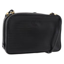 GUCCI Shoulder Bag Leather Navy Gold Auth 184459-1