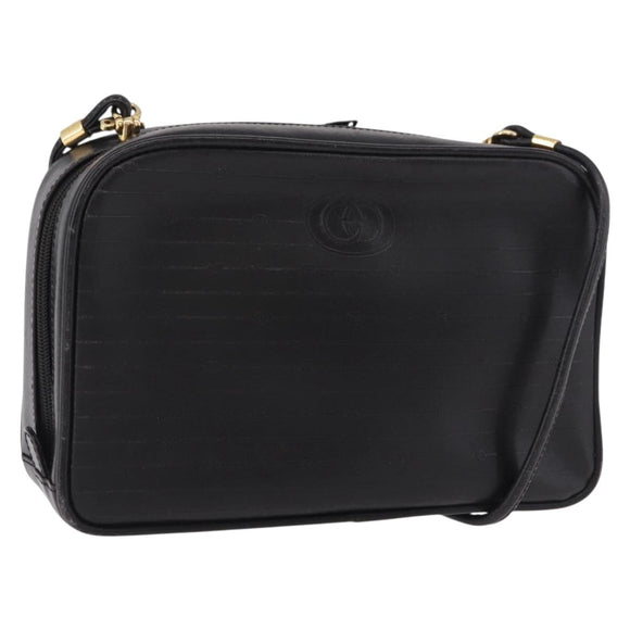GUCCI Shoulder Bag Leather Navy Gold Auth 184459