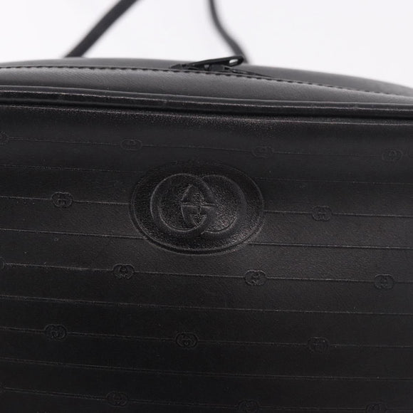 GUCCI Shoulder Bag Leather Navy Gold Auth 184459