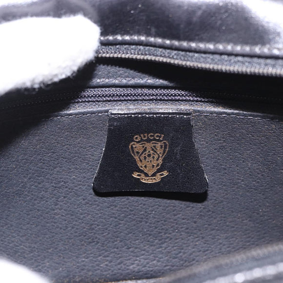 GUCCI Shoulder Bag Leather Navy Gold Auth 184459