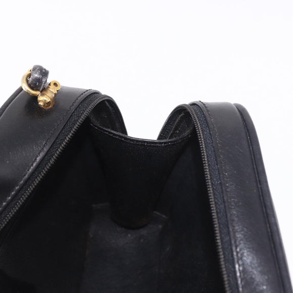 GUCCI Shoulder Bag Leather Navy Gold Auth 184459