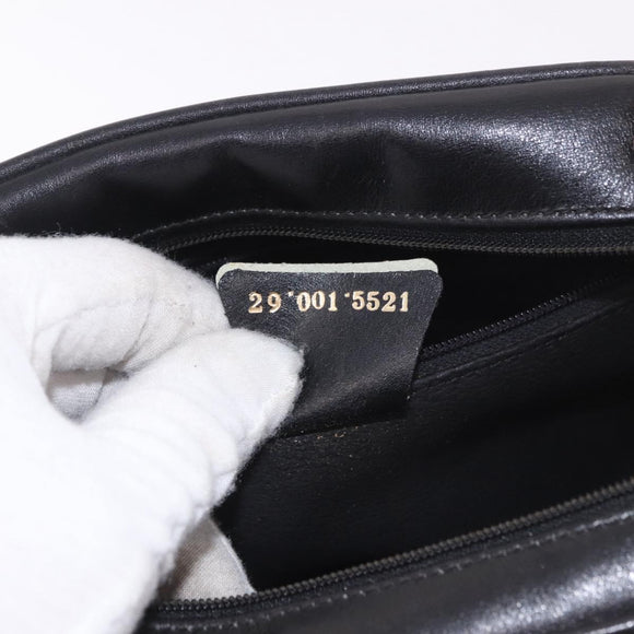 GUCCI Shoulder Bag Leather Navy Gold Auth 184459