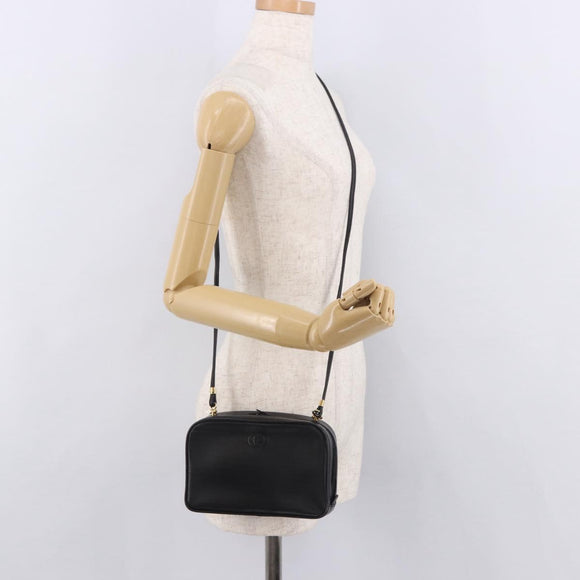 GUCCI Shoulder Bag Leather Navy Gold Auth 184459