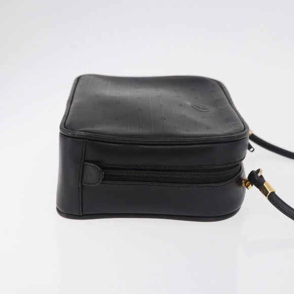 GUCCI Shoulder Bag Leather Navy Gold Auth 184459