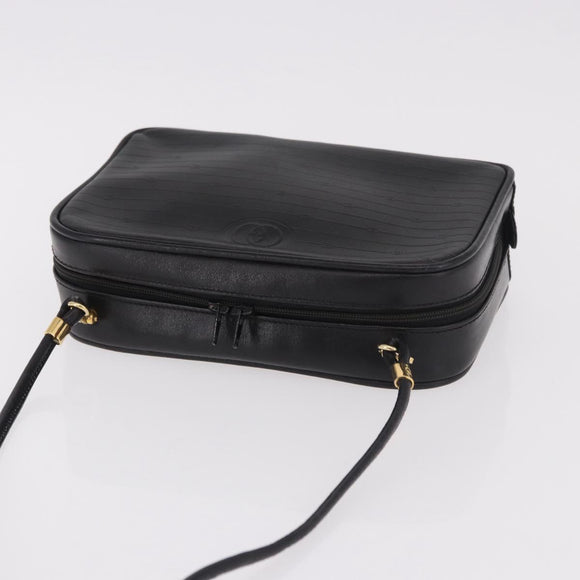 GUCCI Shoulder Bag Leather Navy Gold Auth 184459
