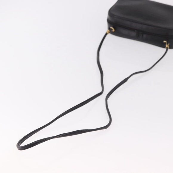 GUCCI Shoulder Bag Leather Navy Gold Auth 184459