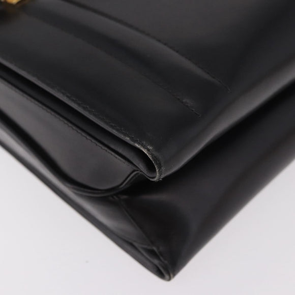 GUCCI Hand Bag Leather Black Gold Auth 184460