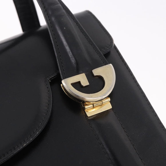 GUCCI Hand Bag Leather Black Gold Auth 184460