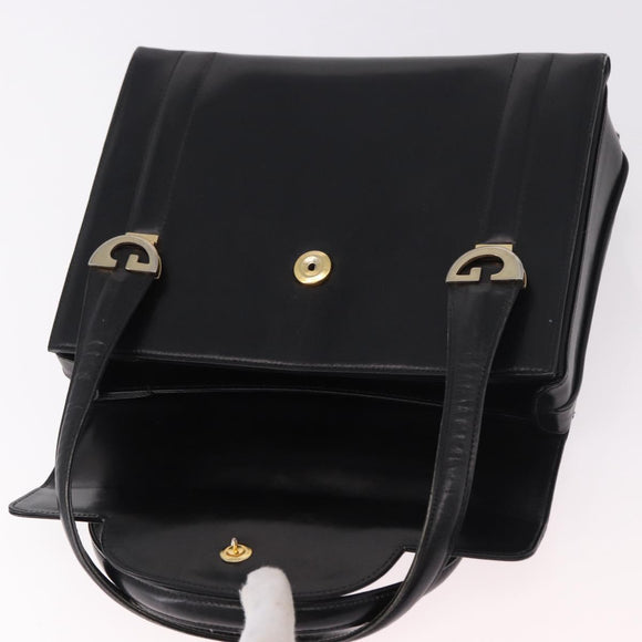 GUCCI Hand Bag Leather Black Gold Auth 184460