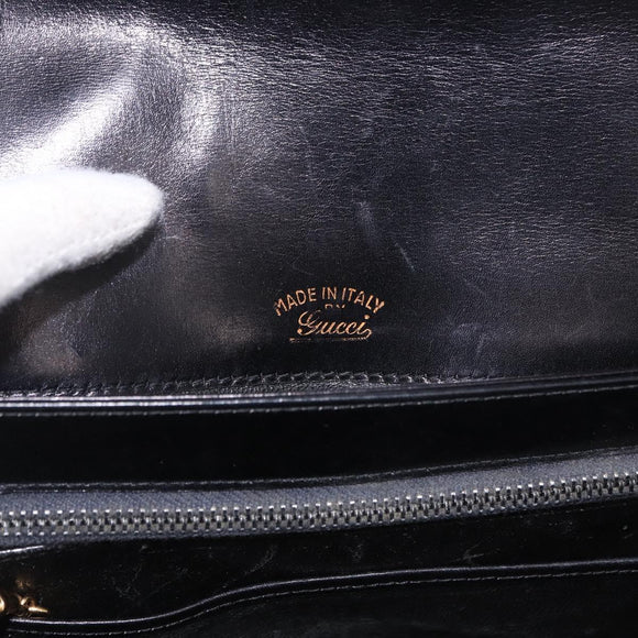 GUCCI Hand Bag Leather Black Gold Auth 184460