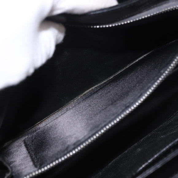 GUCCI Hand Bag Leather Black Gold Auth 184460