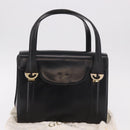 GUCCI Hand Bag Leather Black Gold Auth 184460-25