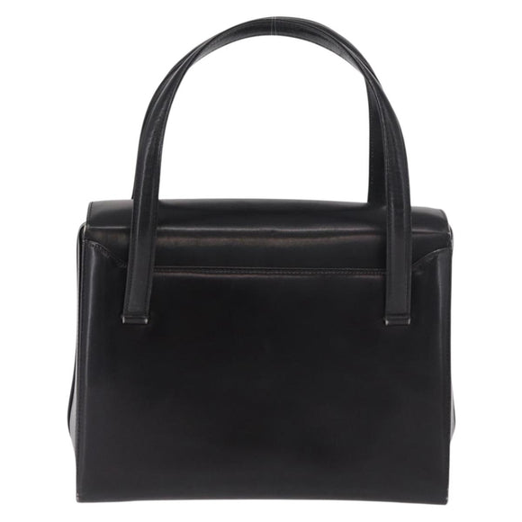 GUCCI Hand Bag Leather Black Gold Auth 184460