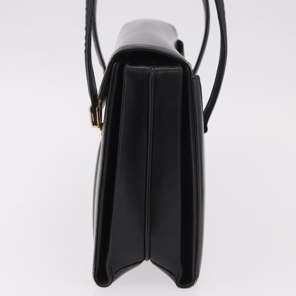 GUCCI Hand Bag Leather Black Gold Auth 184460