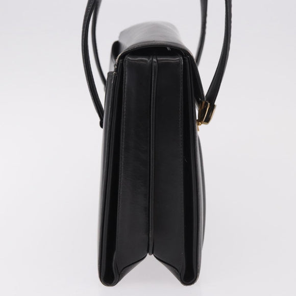 GUCCI Hand Bag Leather Black Gold Auth 184460