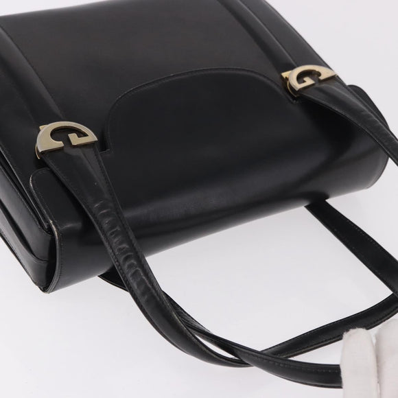 GUCCI Hand Bag Leather Black Gold Auth 184460