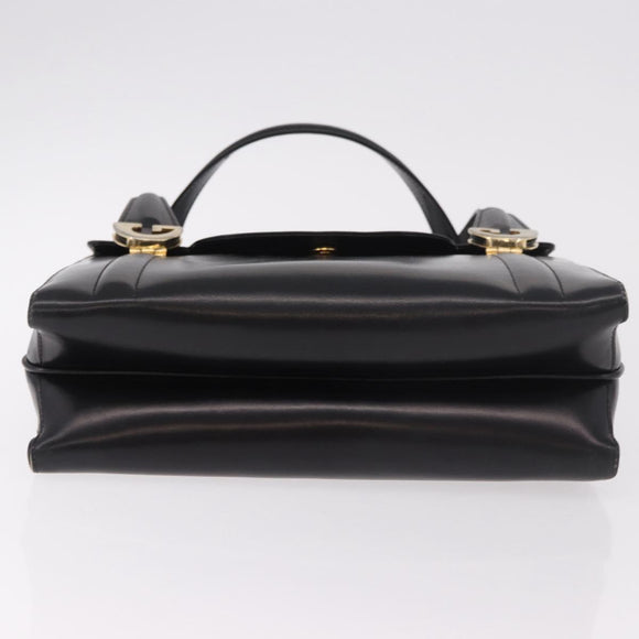 GUCCI Hand Bag Leather Black Gold Auth 184460