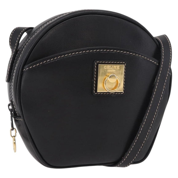 CELINE Shoulder Bag Leather Black Gold Auth 184462A