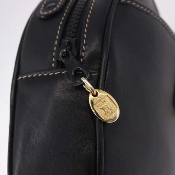 CELINE Shoulder Bag Leather Black Gold Auth 184462A