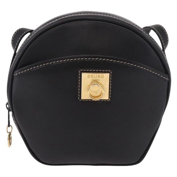 CELINE Shoulder Bag Leather Black Gold Auth 184462A