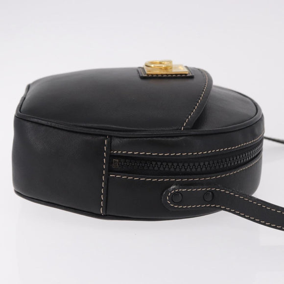CELINE Shoulder Bag Leather Black Gold Auth 184462A