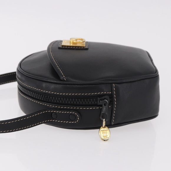 CELINE Shoulder Bag Leather Black Gold Auth 184462A