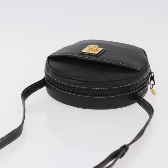 CELINE Shoulder Bag Leather Black Gold Auth 184462A