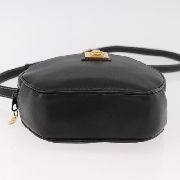 CELINE Shoulder Bag Leather Black Gold Auth 184462A