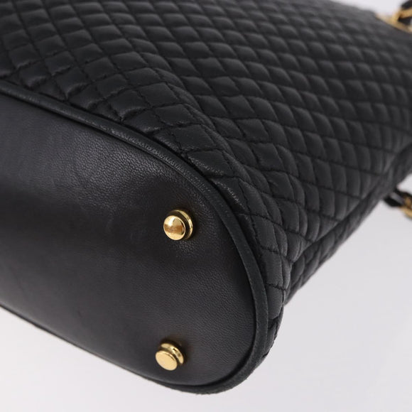 BALLY Chain Shoulder Bag Leather Black Gold Auth 184465