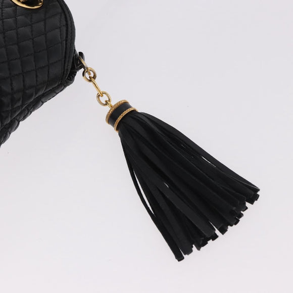 BALLY Chain Shoulder Bag Leather Black Gold Auth 184465