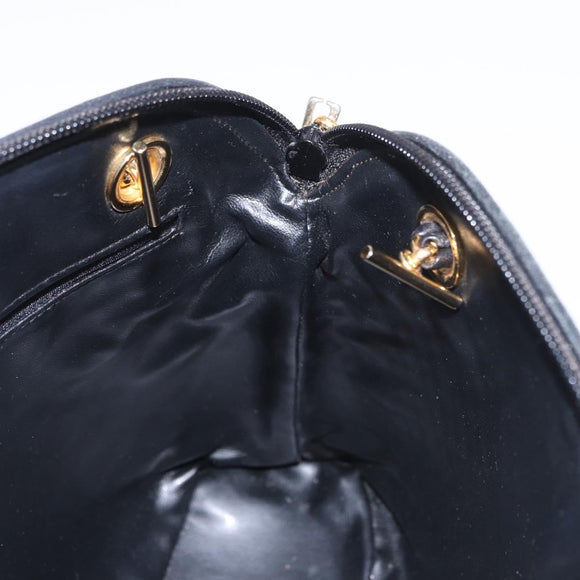 BALLY Chain Shoulder Bag Leather Black Gold Auth 184465