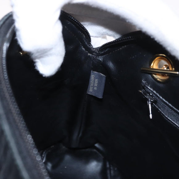 BALLY Chain Shoulder Bag Leather Black Gold Auth 184465