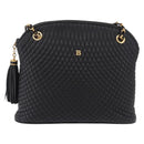 BALLY Chain Shoulder Bag Leather Black Gold Auth 184465-2