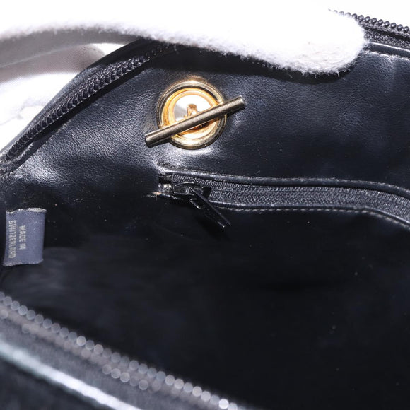 BALLY Chain Shoulder Bag Leather Black Gold Auth 184465