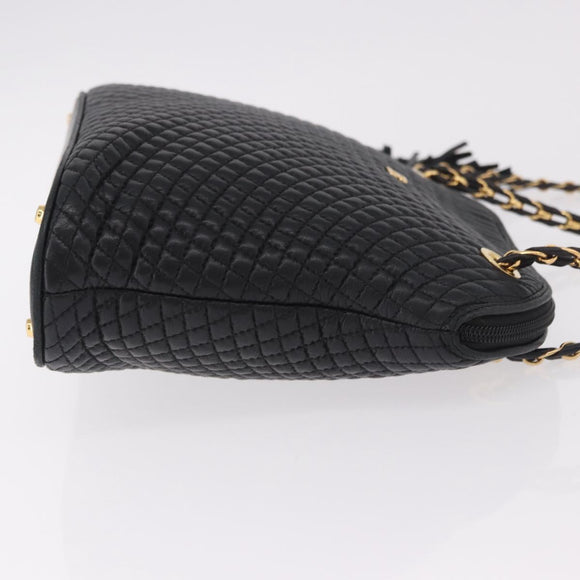 BALLY Chain Shoulder Bag Leather Black Gold Auth 184465