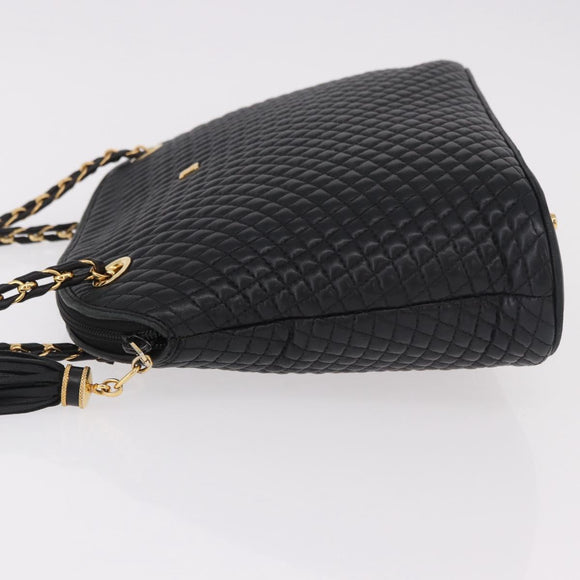 BALLY Chain Shoulder Bag Leather Black Gold Auth 184465