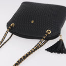 BALLY Chain Shoulder Bag Leather Black Gold Auth 184465-6