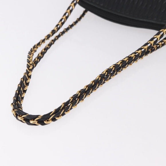 BALLY Chain Shoulder Bag Leather Black Gold Auth 184465